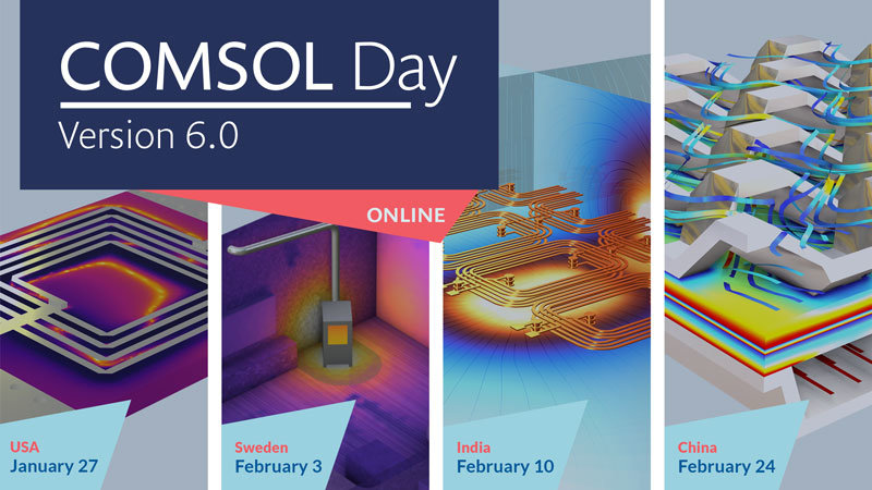 COMSOL annonce le lancement d’une série d'évènements dédiés à la présentation de la dernière version 6.0 de COMSOL Multiphysics®